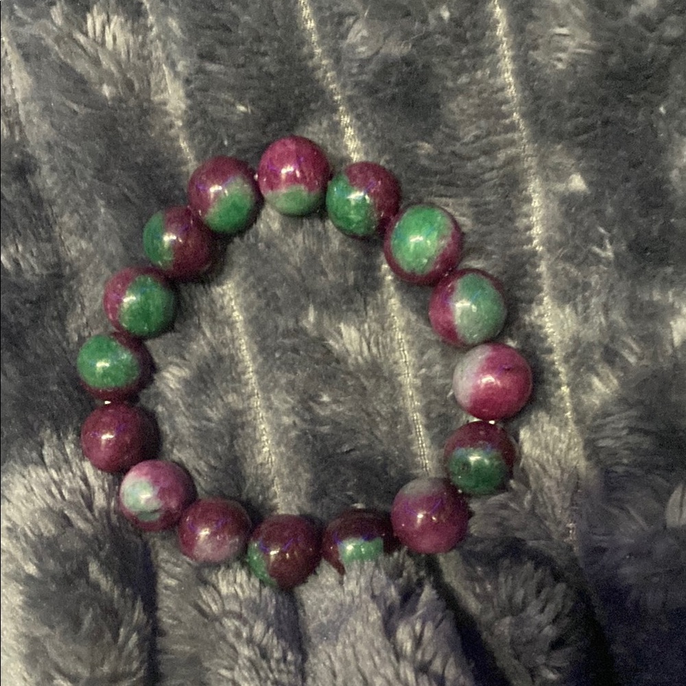 original 12mm natural real ruby with Purple and Green gemstones beaded Bracelet